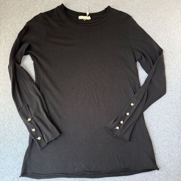 Michelle by Comune Medium Black Blouse‎ Pearl Button Long Sleeve Top Classic - Picture 10 of 13